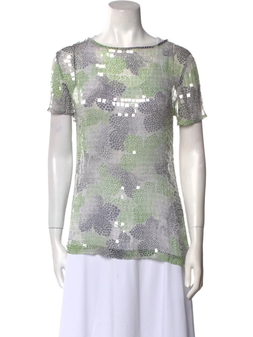 Vintage Tory Burch 100% Silk Printed Sequin Sheer Shirt, Perfect Condition, Sz 6